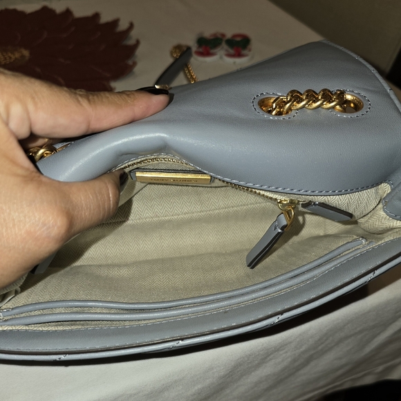 Tory Burch Kira Chevron Small Leather Shoulder Bag Rainwater Blue - Picture 8 of 16